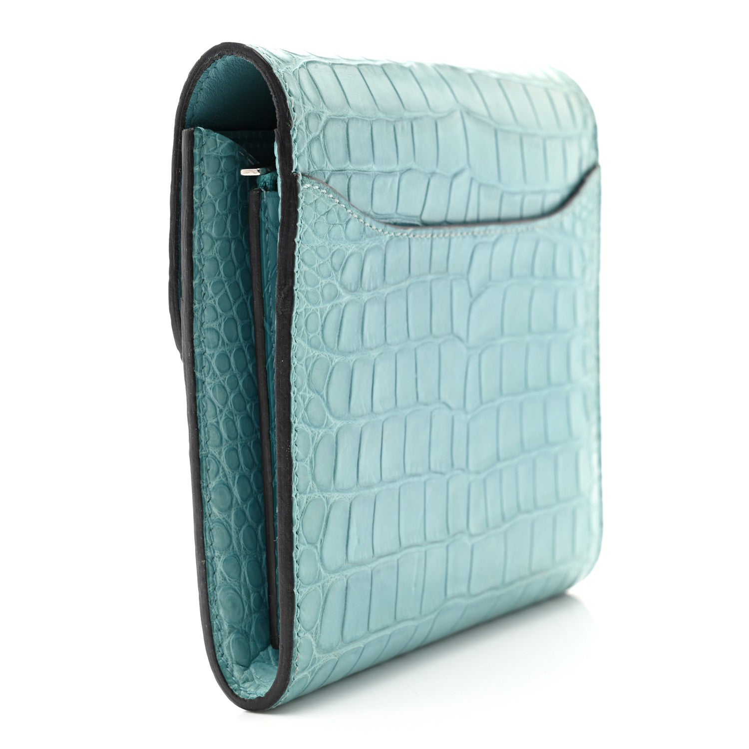 Hermes Matte Alligator Constance Short Wallet Bleu Paon 3 of 9