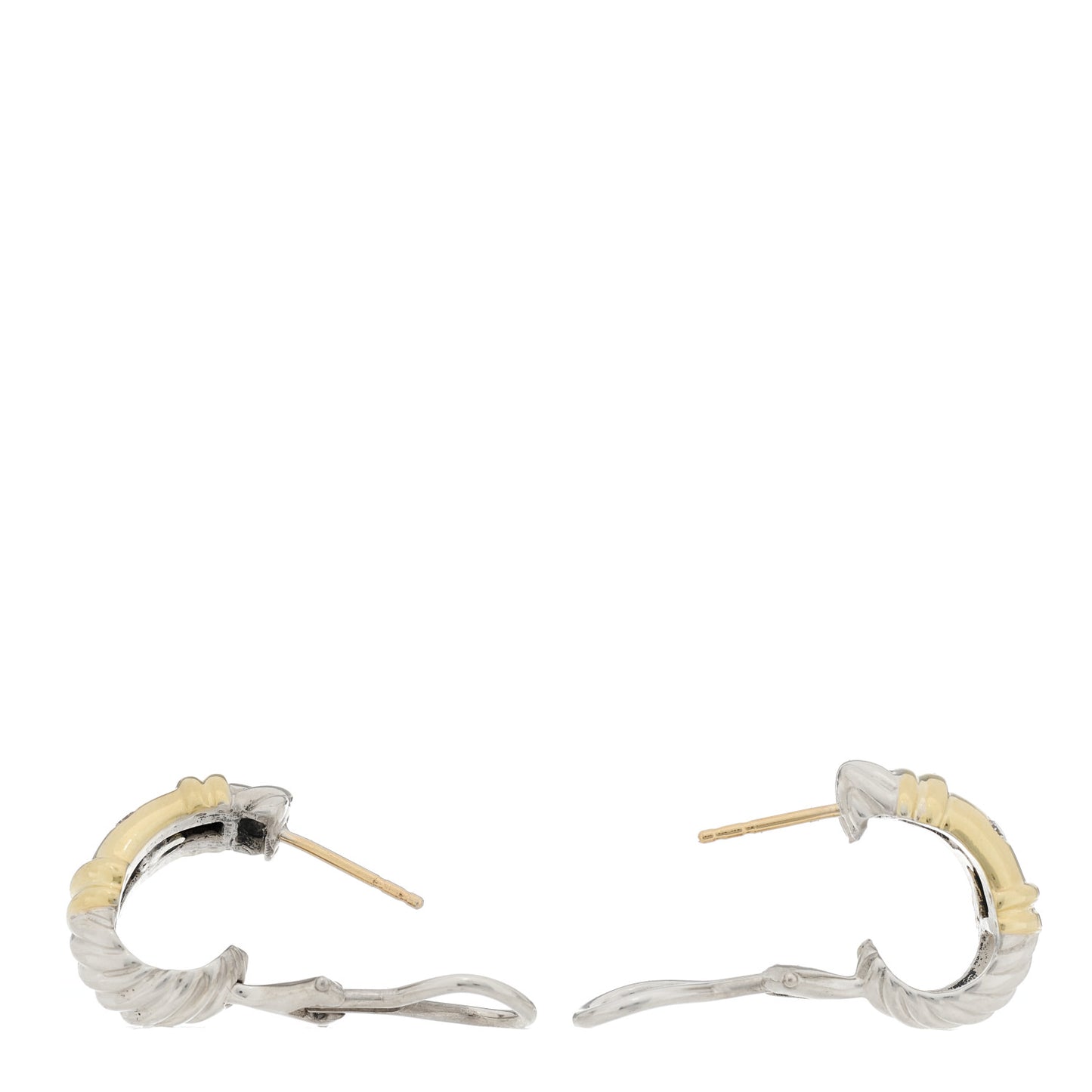 Sterling Silver 14K Yellow Gold Diamond Metro J Hoop Earrings