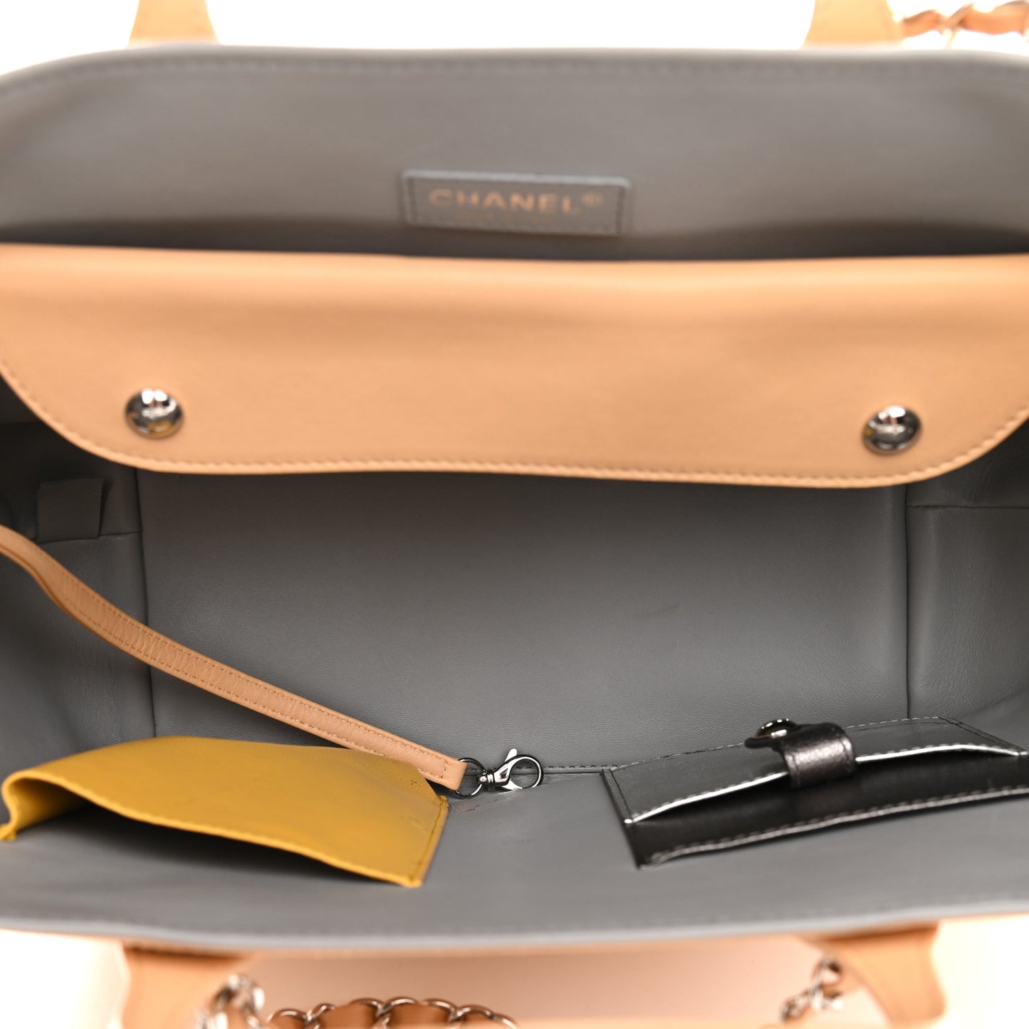 Calfskin Stitched Medium Shopping Tote Beige