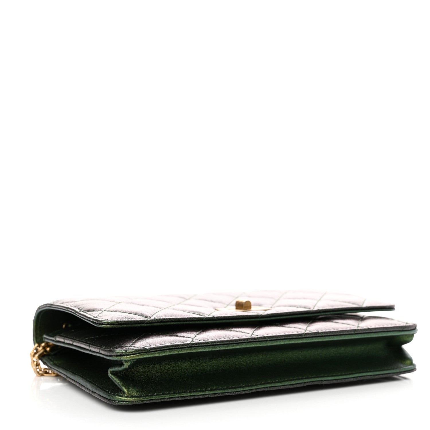 Chanel Metallic Aged Calfskin Quilted 2.55 Reissue Wallet on Chain WOC Green 4 of 11