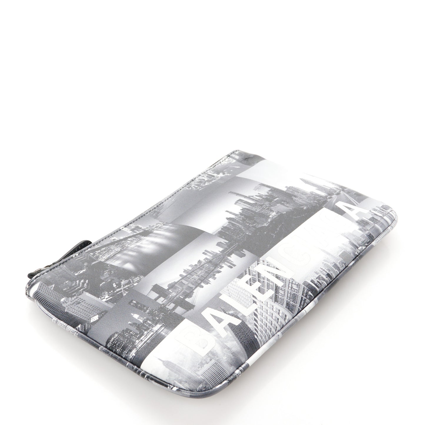 Calfskin New York Skyline Logo Ville Zip Pouch M Black