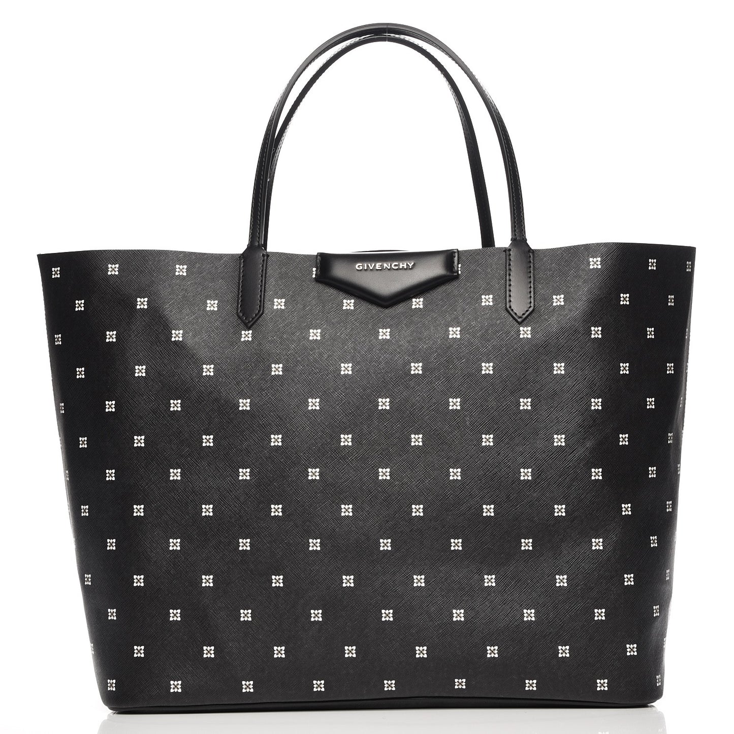Textured Coated Canvas Mini Lilies Print Large Antigona Tote Black