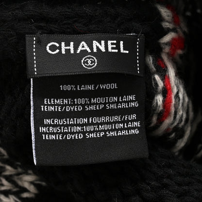 Chanel Wool Shearling CC Beanie Hat Black Multicolor 5 of 5