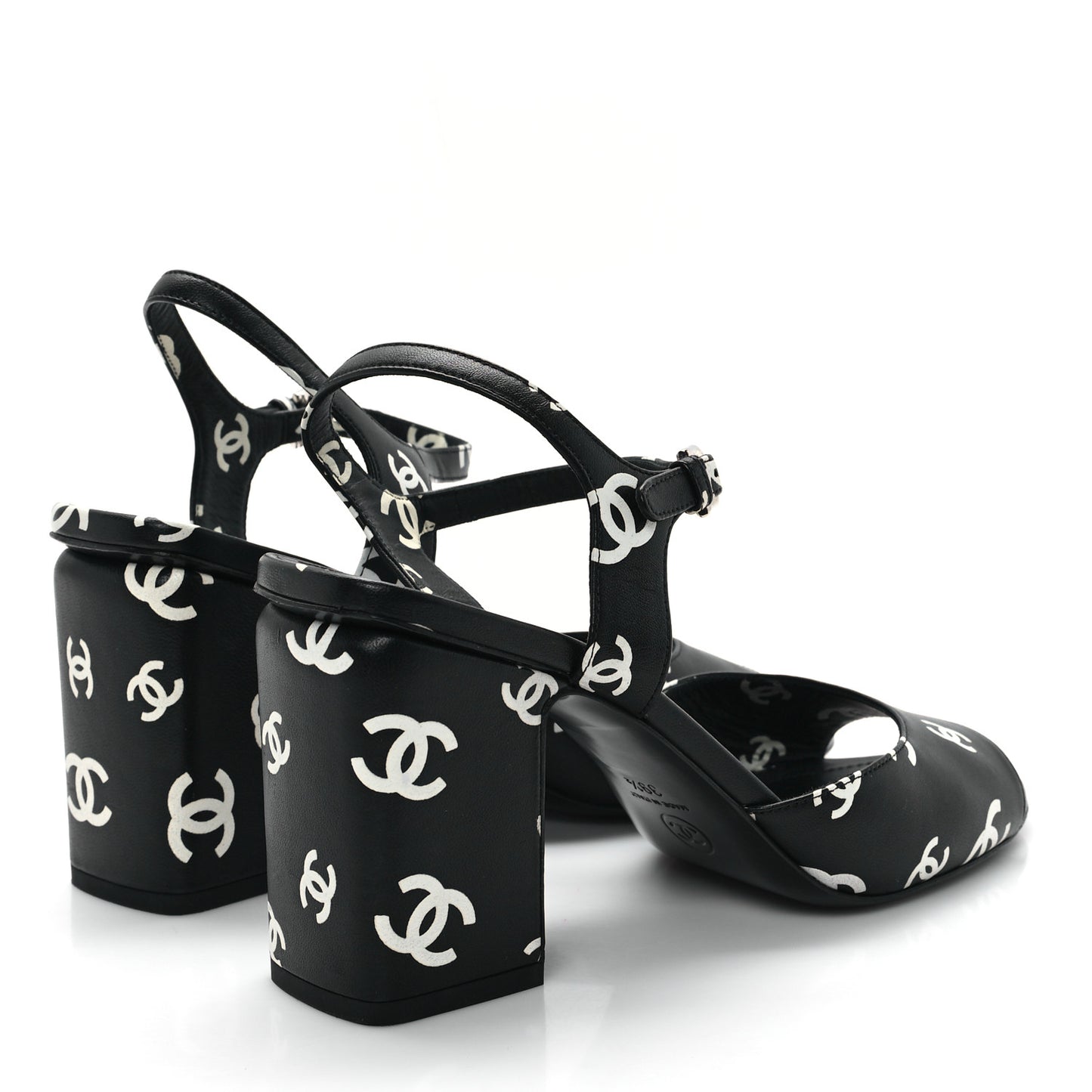 Printed Lambskin CC Platform Sandals 39.5 Black White