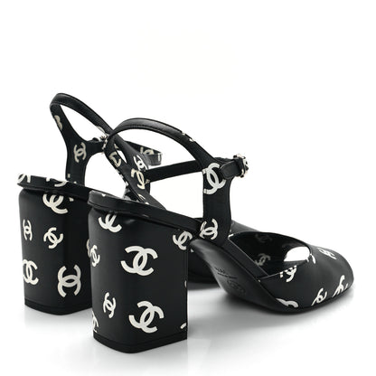 Chanel Printed Lambskin CC Platform Sandals 39.5 Black White 5 of 9