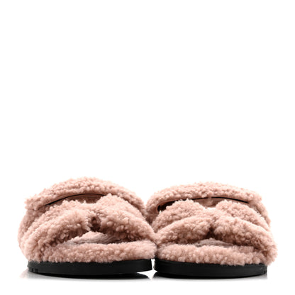 Hermes Woolskin Womens Chypre Sandals 39.5 Bois De Santal 3 of 8
