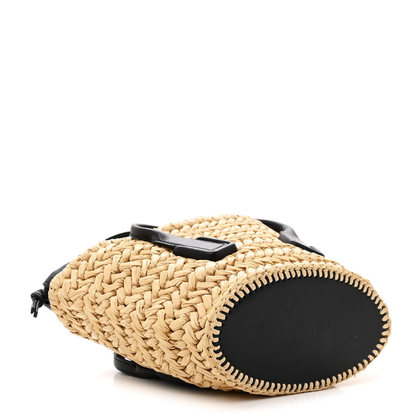 Raffia Calfskin Small Arco Basket Black
