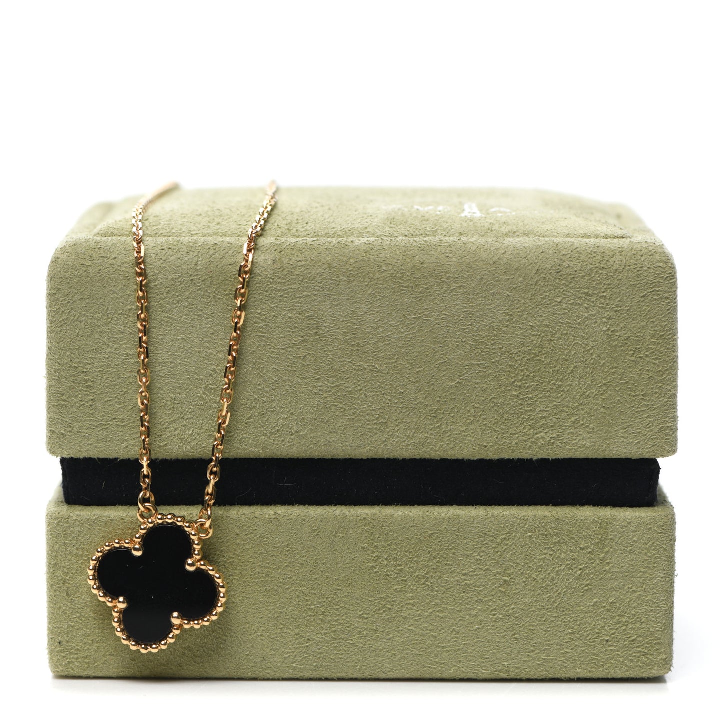 18K Yellow Gold Black Onyx Vintage Alhambra Pendant Necklace