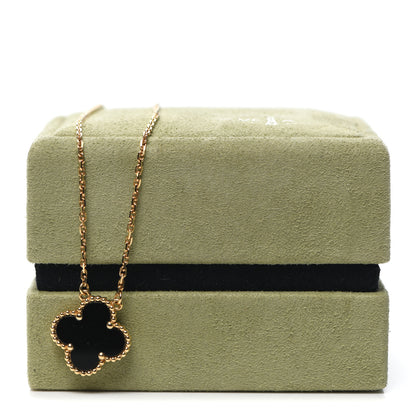 Van Cleef & Arpels 18K Yellow Gold Black Onyx Vintage Alhambra Pendant Necklace 7 of 7