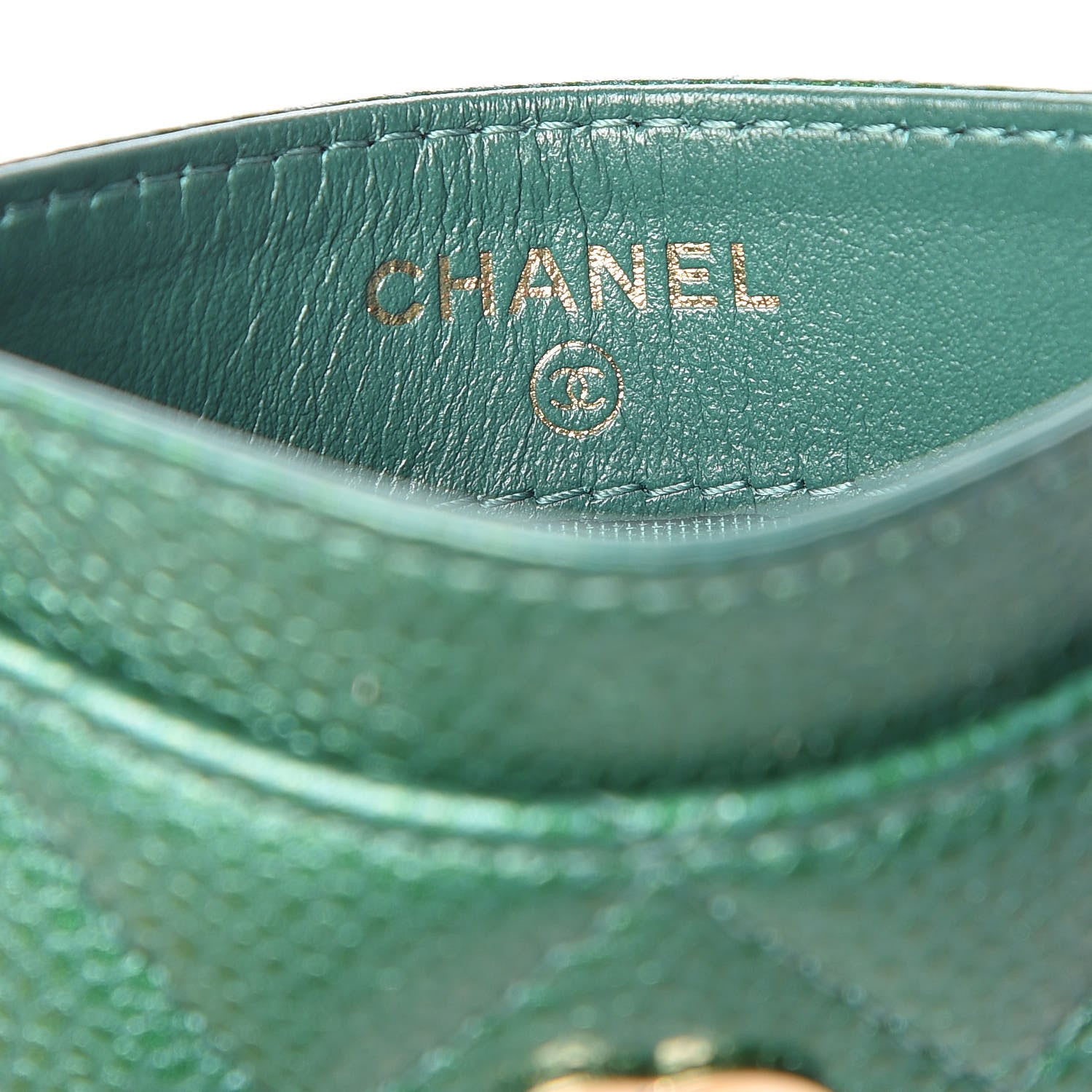 Chanel Metallic Caviar Quilted Card Holder Green 6 of 10
