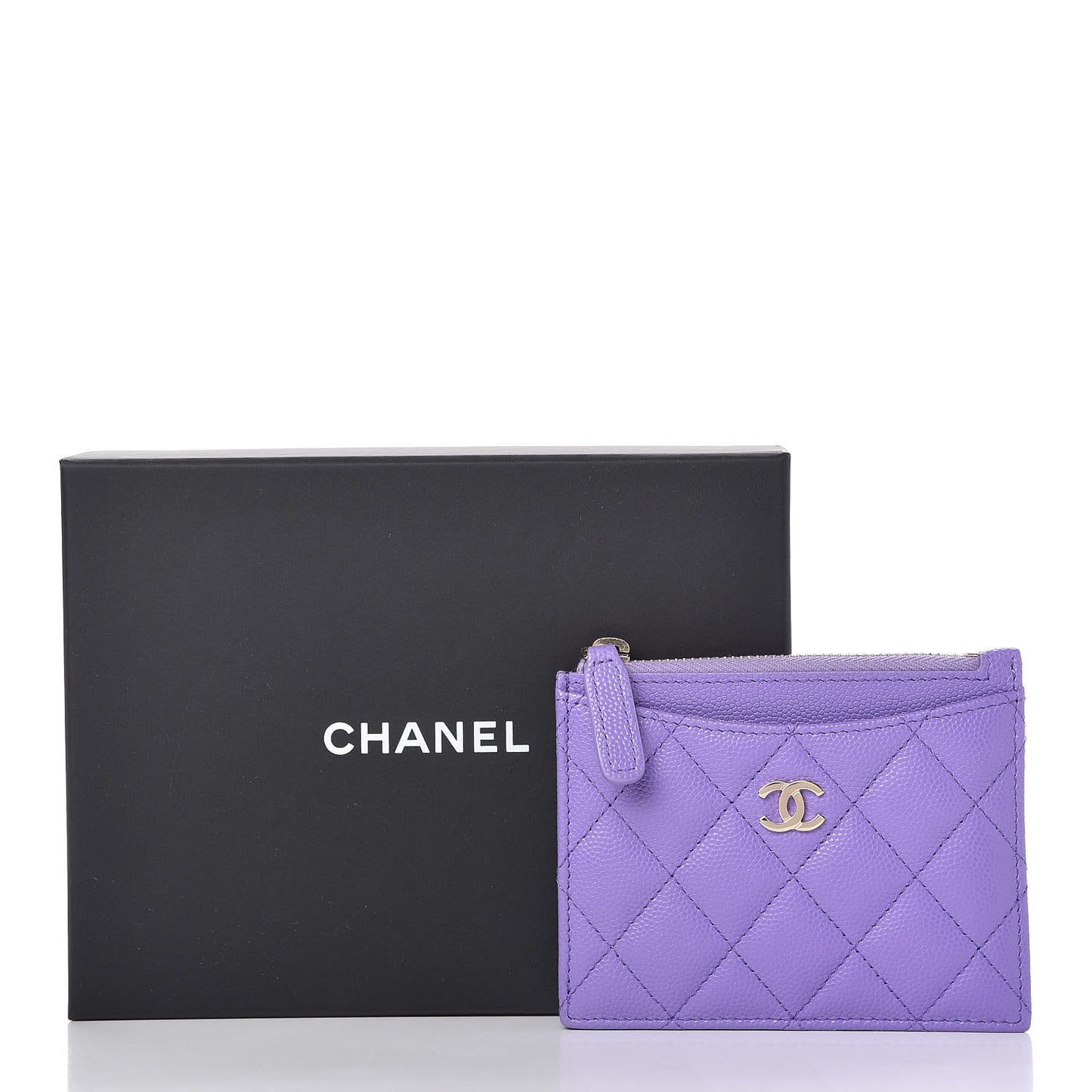 Caviar Quilted CC Zip Card Holder Purple