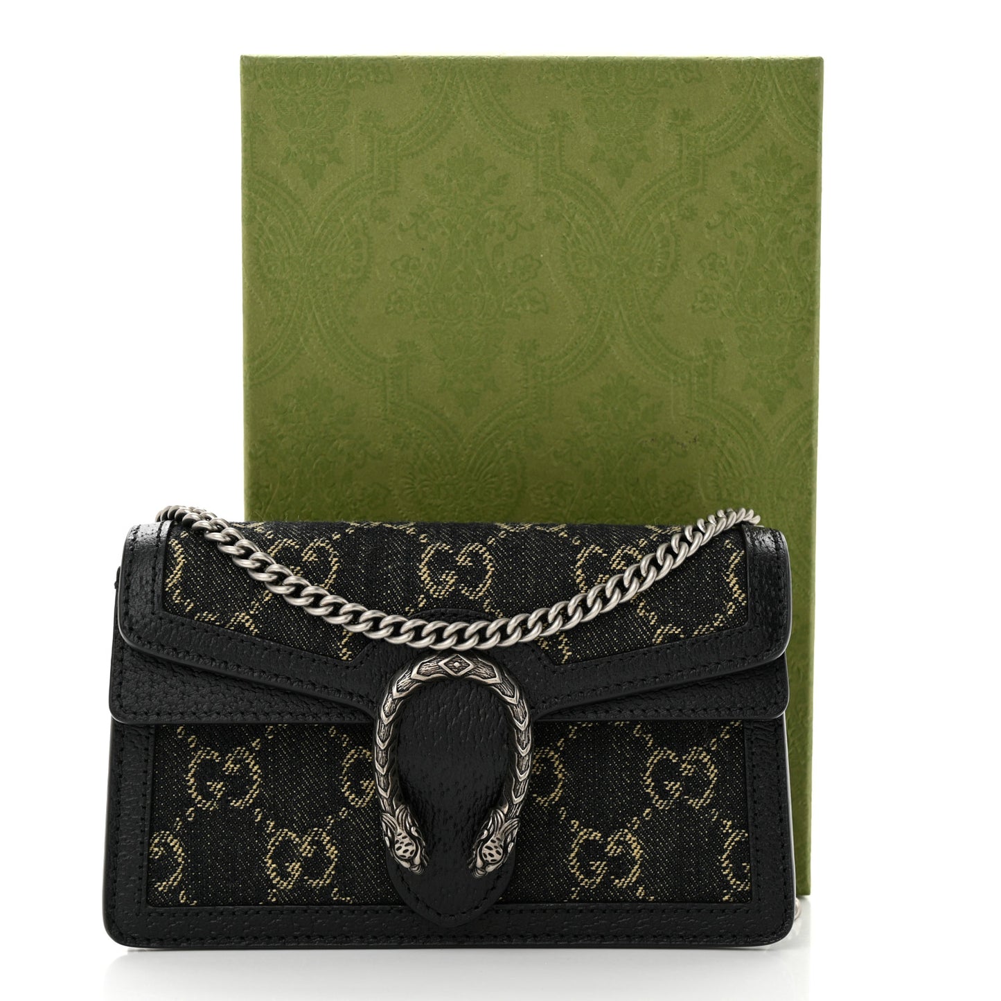 Jacquard Black Denim GG Monogram Super Mini Dionysus Shoulder Bag Black Ivory