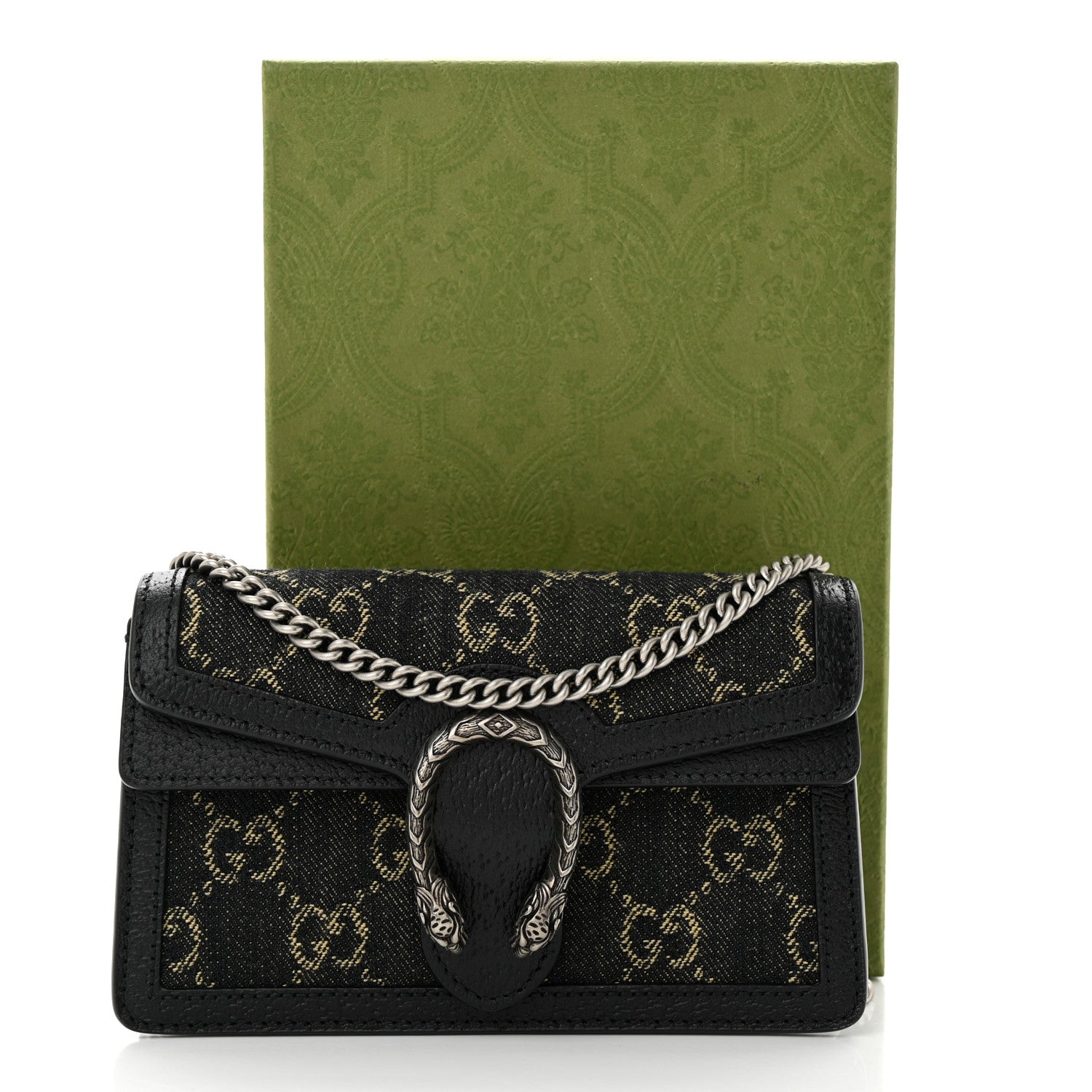 Gucci Jacquard Black Denim GG Monogram Super Mini Dionysus Shoulder Bag Black Ivory 10 of 10