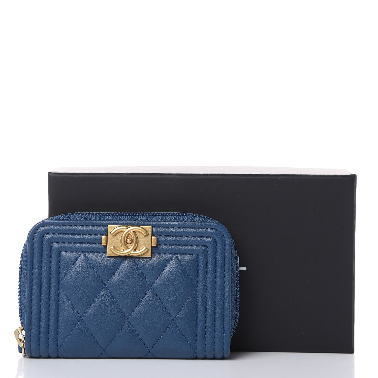 Chanel Lambskin Quilted Boy Zip Around Coin Purse Wallet Blue 8 of 8