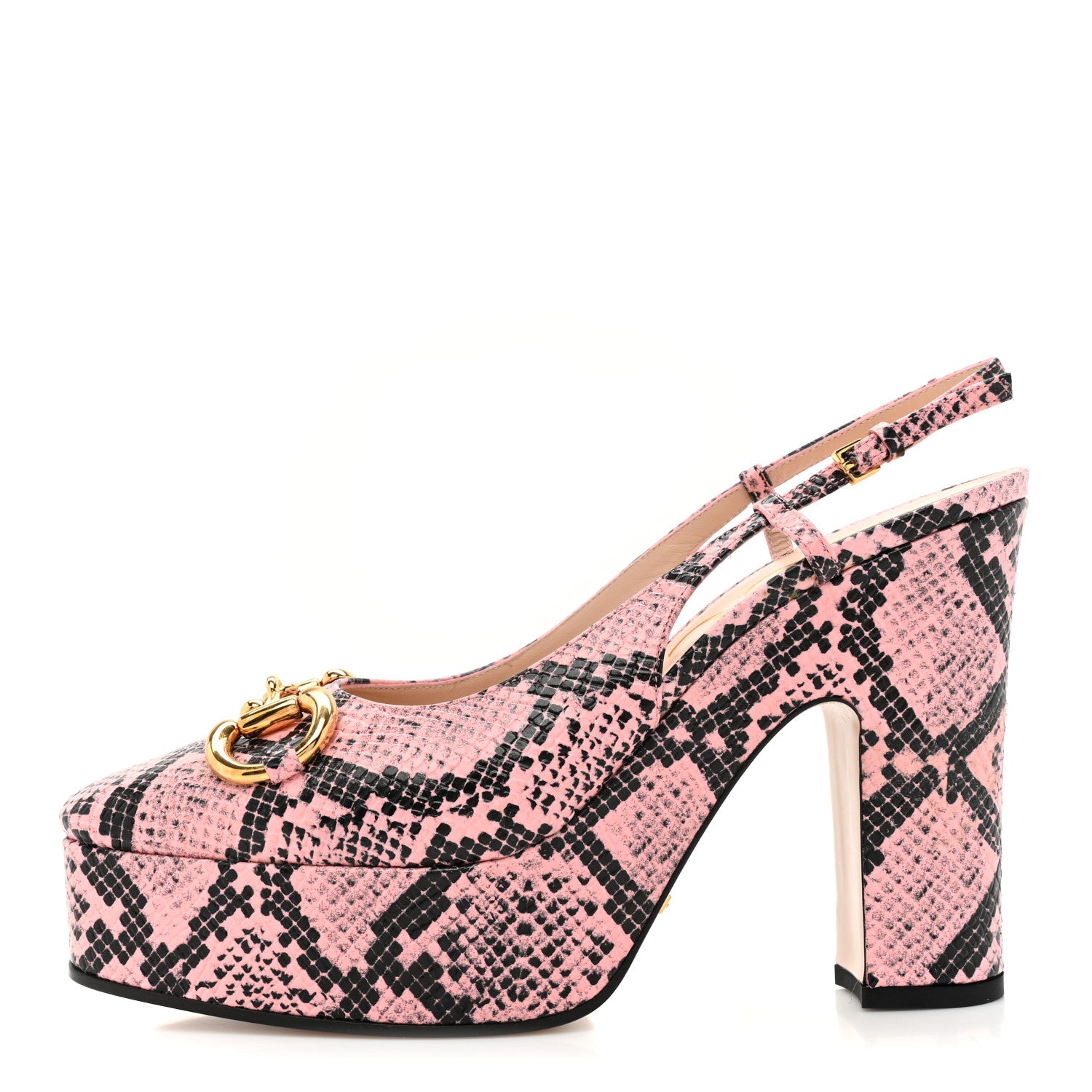 Gucci Calfskin Python Print Horsebit Platform 35/120mm Slingback Pumps 39.5 Wild Rose 1 of 9