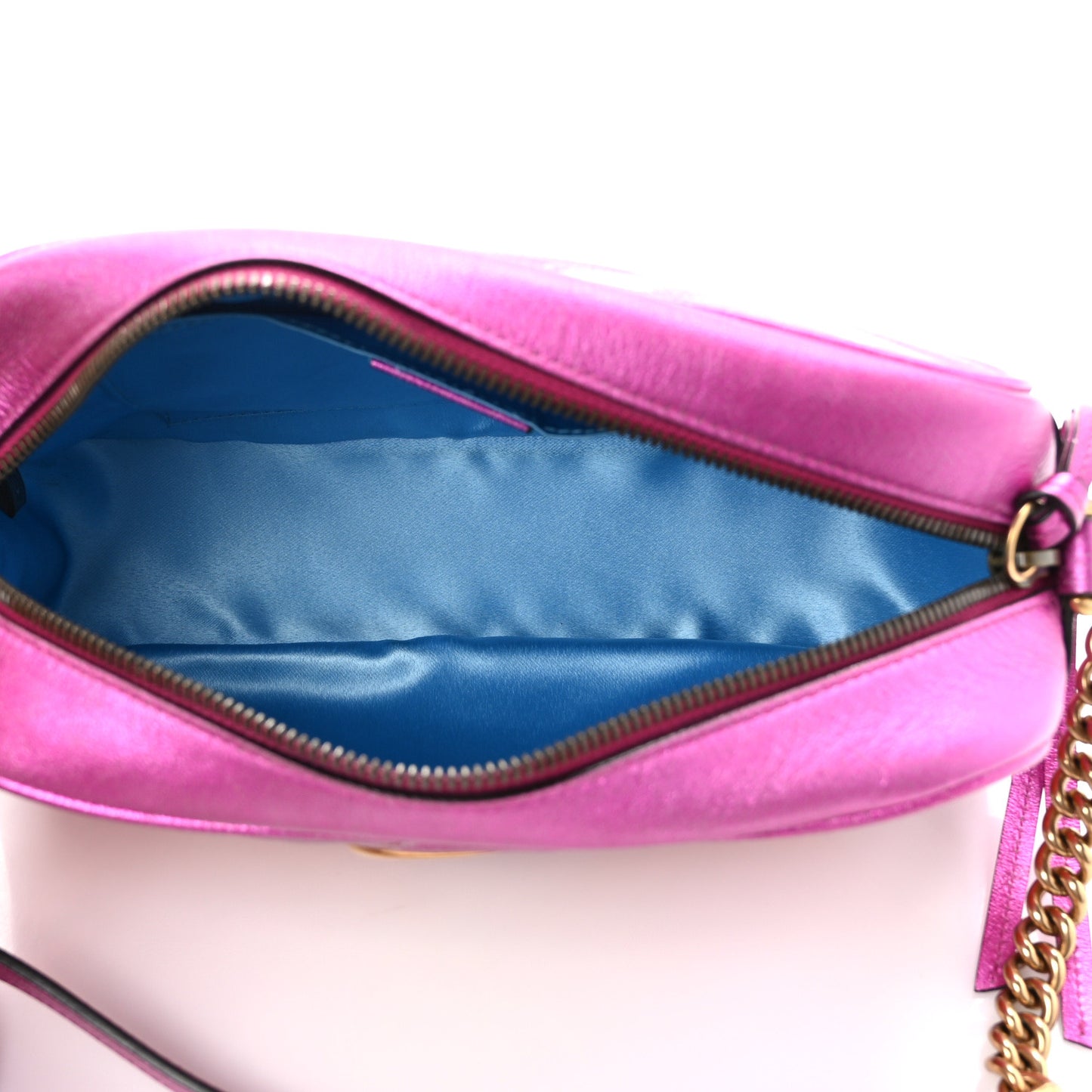 Laminated Nappa Matelasse Small GG Marmont Chain Shoulder Bag Fuxia Rosso Rosa