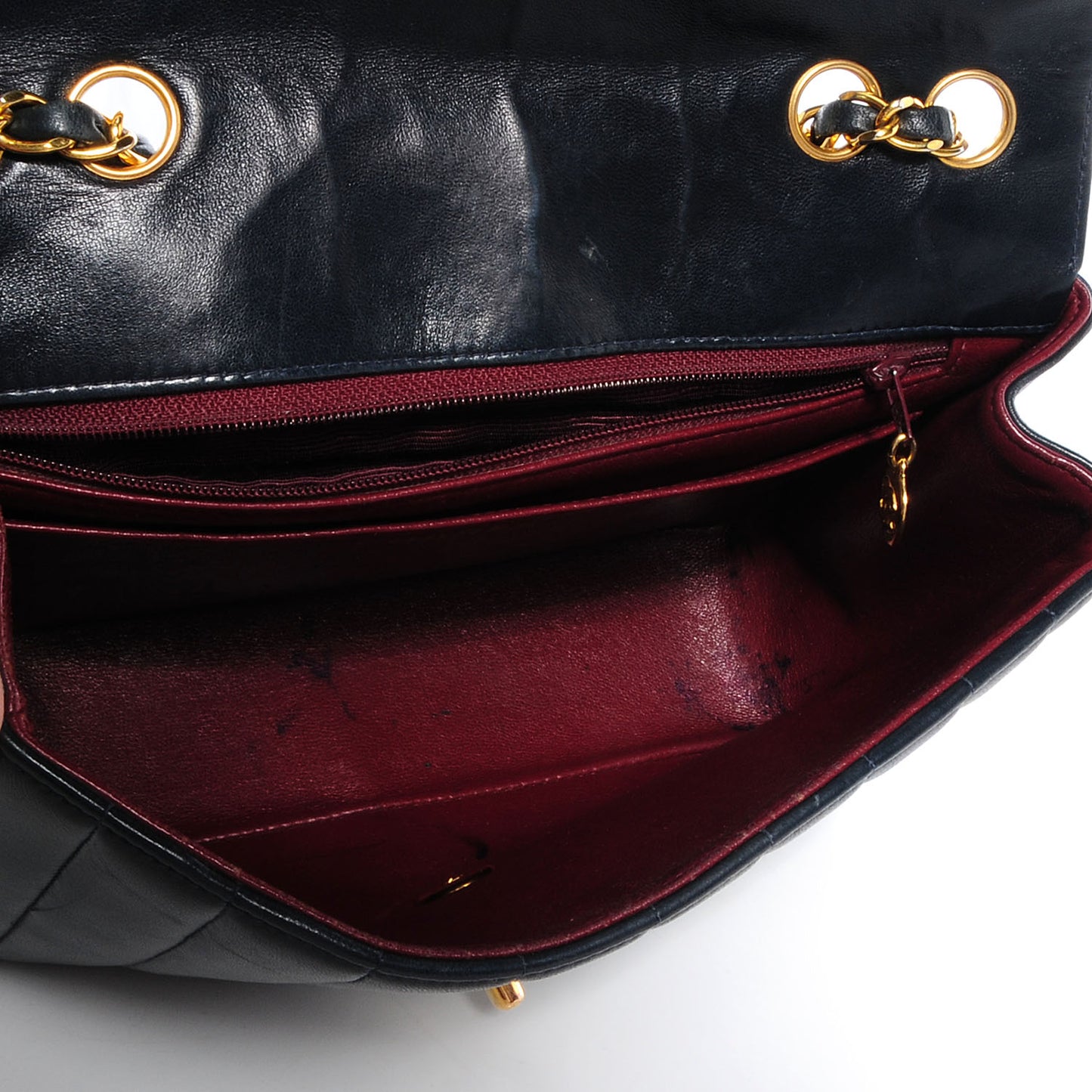 Lambskin Chevron Small Single Flap Navy Blue