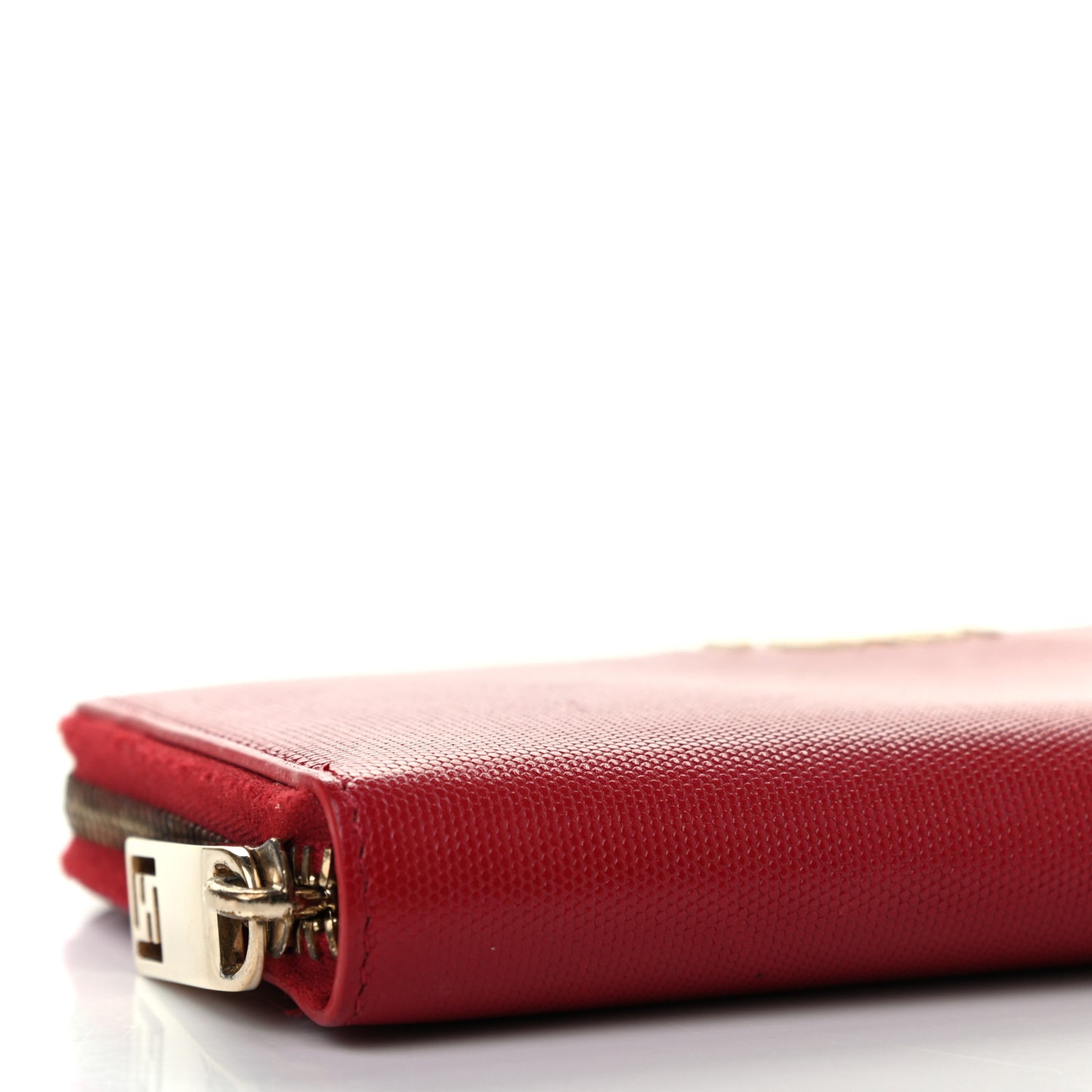 Textured Calfskin Zip Around Wallet Red