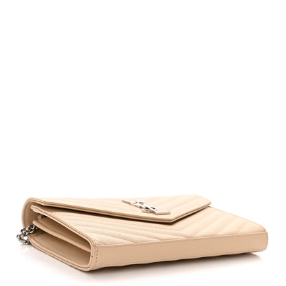 Saint Laurent Grain De Poudre Matelasse Chevron Cassandre Envelope Chain Wallet Nude Powder 4 of 9