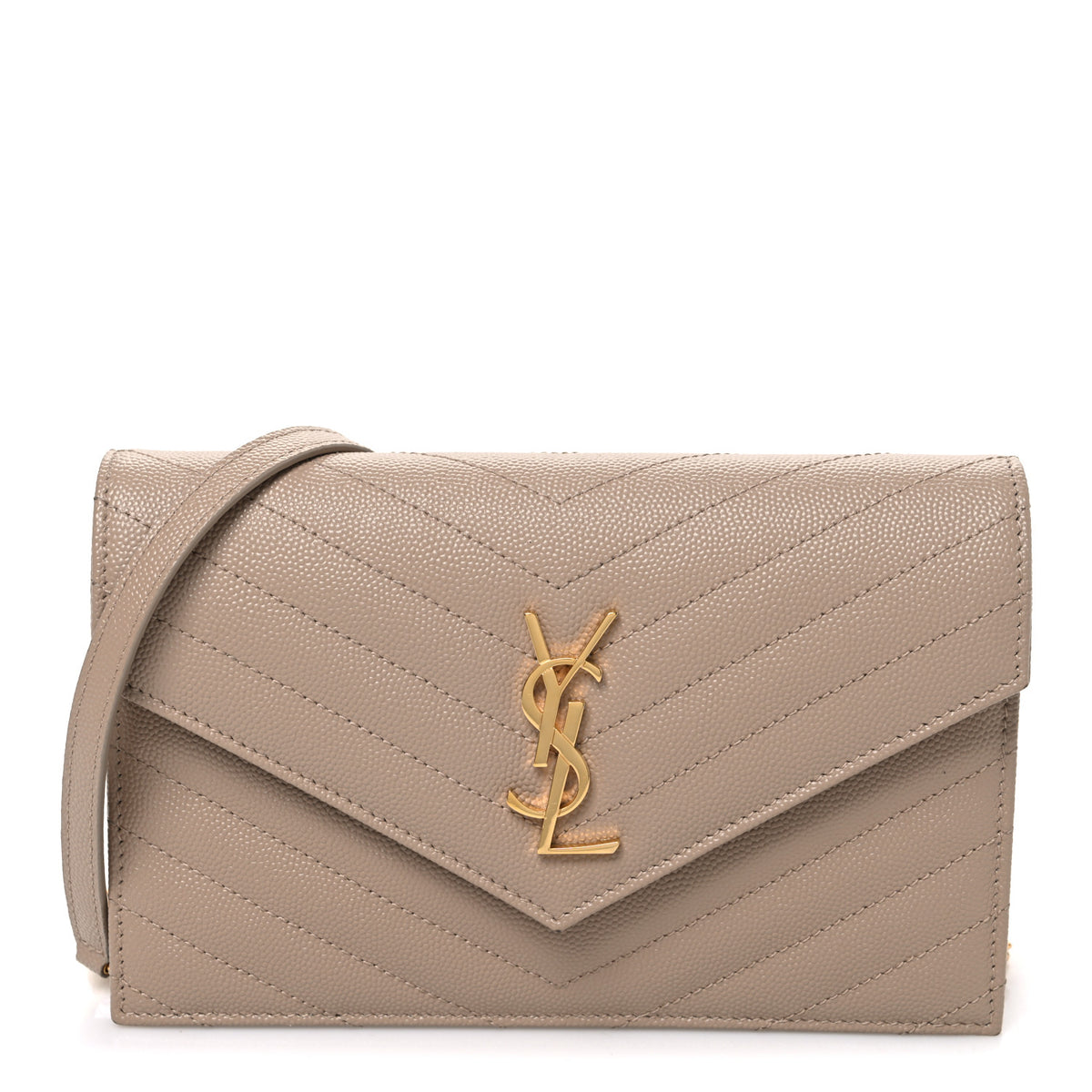 Grain De Poudre Matelasse Chevron Monogram Envelope Chain Wallet Dark Beige