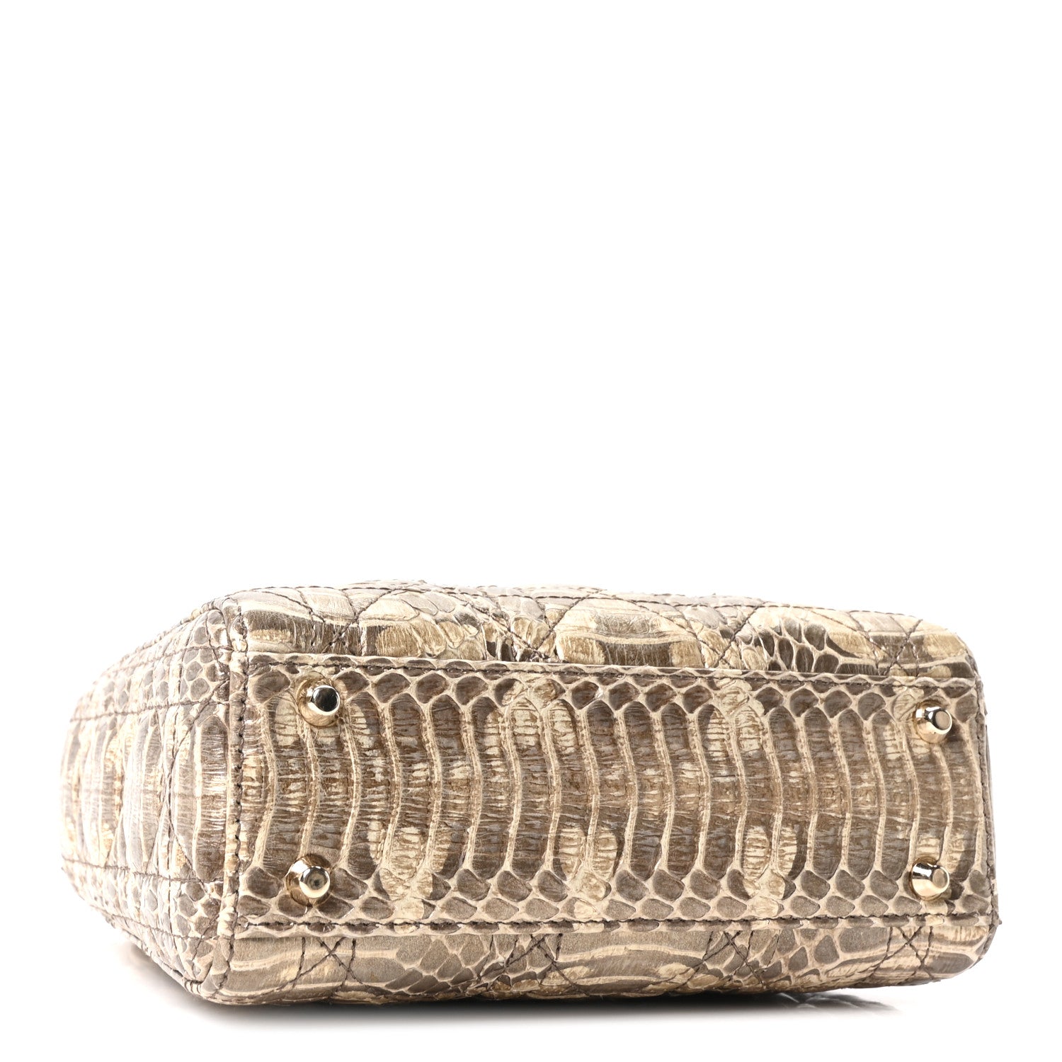 Christian Dior Metallic Snakeskin Cannage Mini Lady Dior Beige 4 of 10