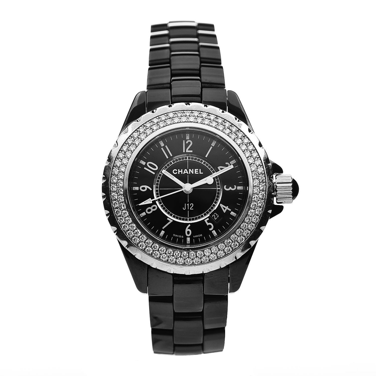 Stainless Steel Ceramic Diamond Pave Bezel 33mm J12 Quartz Watch Black