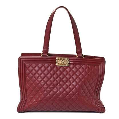 Chanel Lambskin Quilted Boy Shopping Tote Dark Red 1 of 10