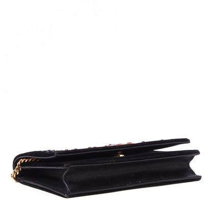 Saint Laurent Velvet Crystal Embellished Monogram Kate Chain Wallet Black 3 of 9