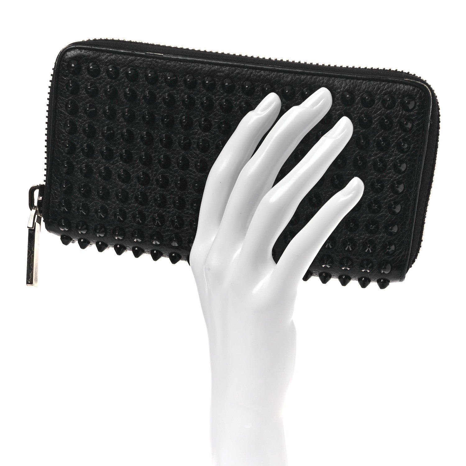 Christian Louboutin Calfskin Panettone Spiked Zip Around Wallet Black 2 of 13