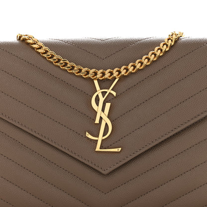 Saint Laurent Grain De Poudre Matelasse Chevron Monogram Chain Wallet Dark Beige 8 of 12