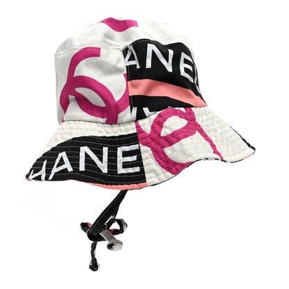 Chanel Cotton Logo Cloche Hat S Ecru Black Pink 7 of 11