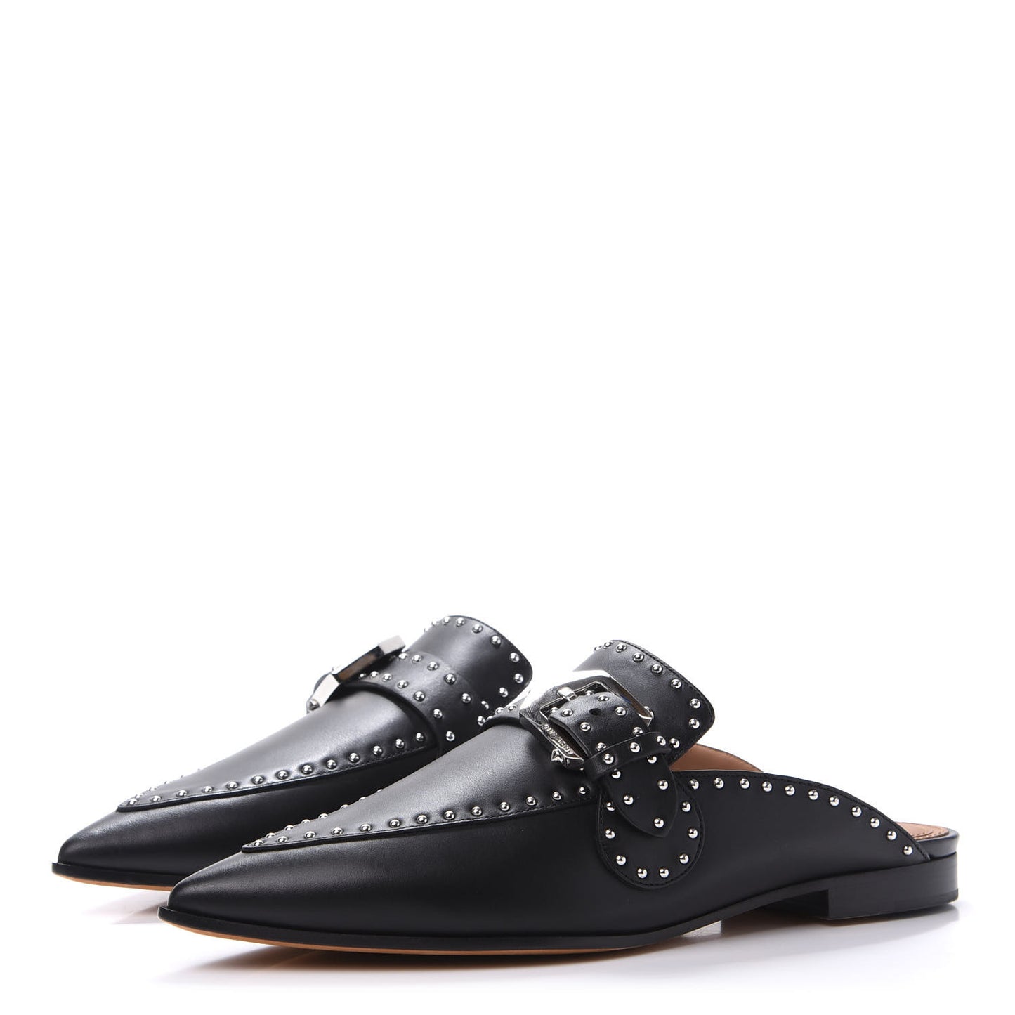 Calfskin Studded Elegant Loafer Mule 36 Black
