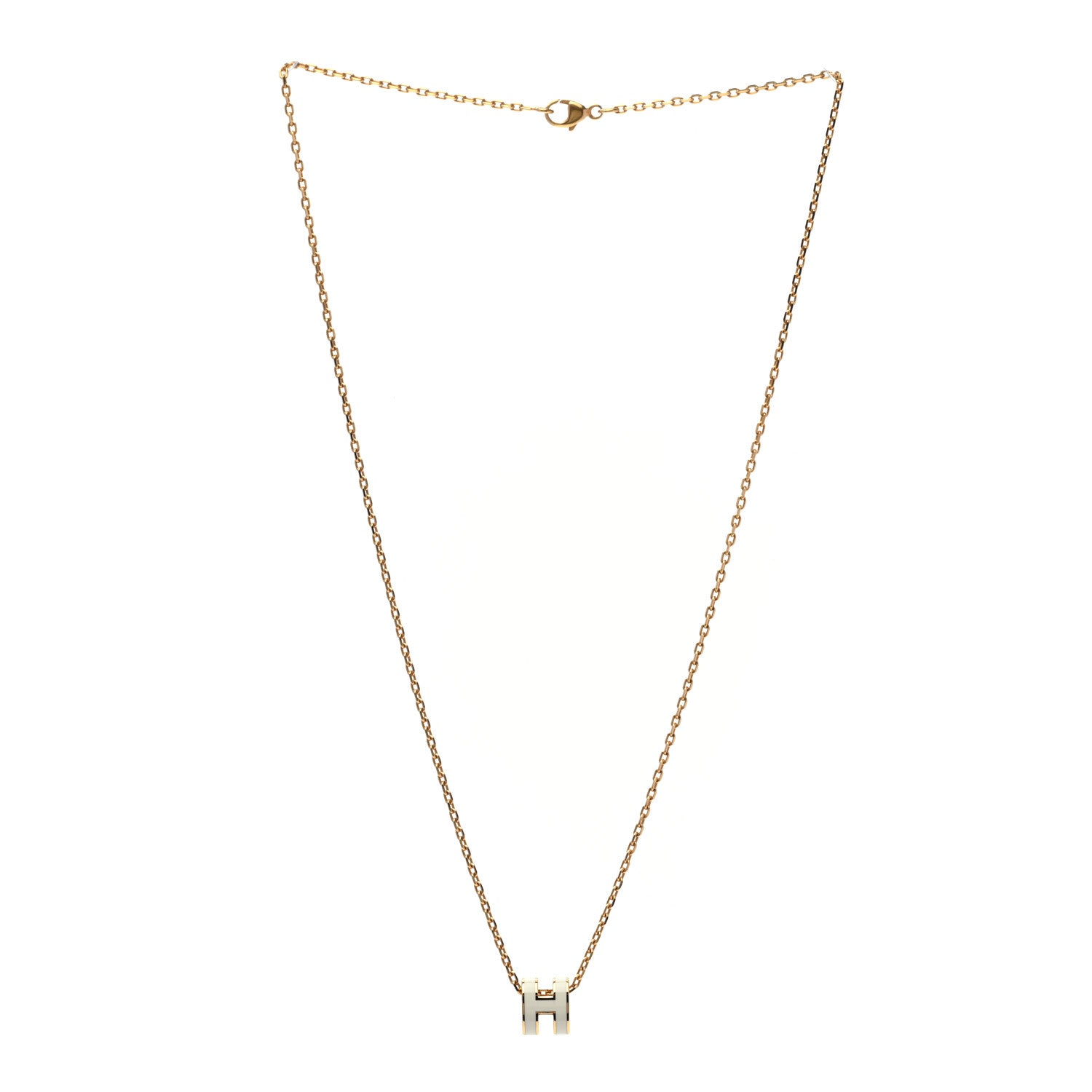 Hermes Lacquered Gold Mini Pop H Pendant Necklace White 3 of 7