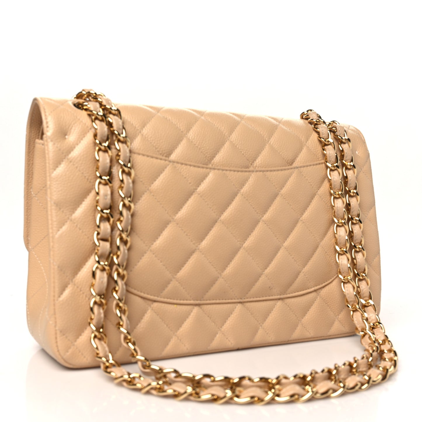Caviar Quilted Jumbo Double Flap Light Beige