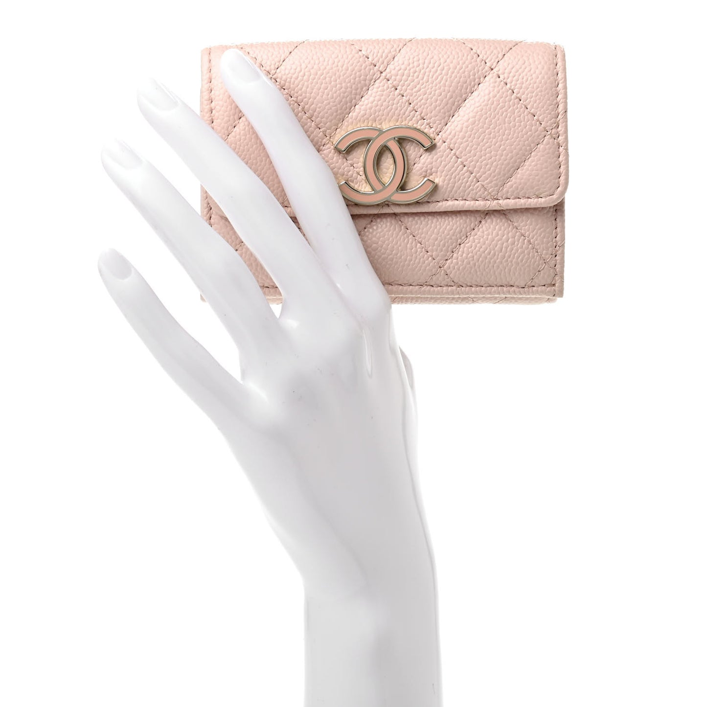 Caviar Quilted Double Flap Wallet Light Pink