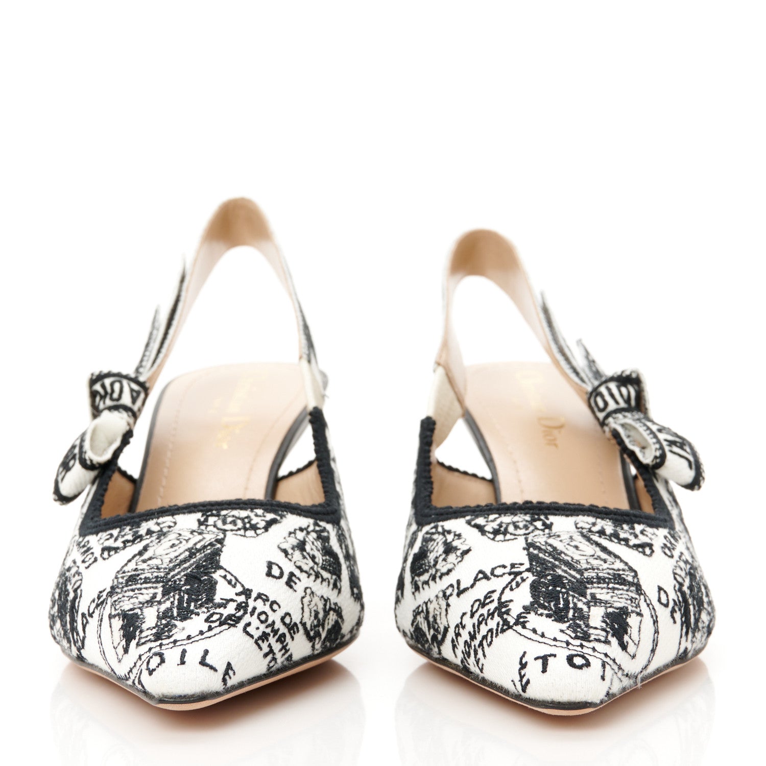 Christian Dior Canvas Embroidered Ribbon Plan De Paris Embroidered J'Adior Slingback 65mm Pumps 38.5 White Black 3 of 10