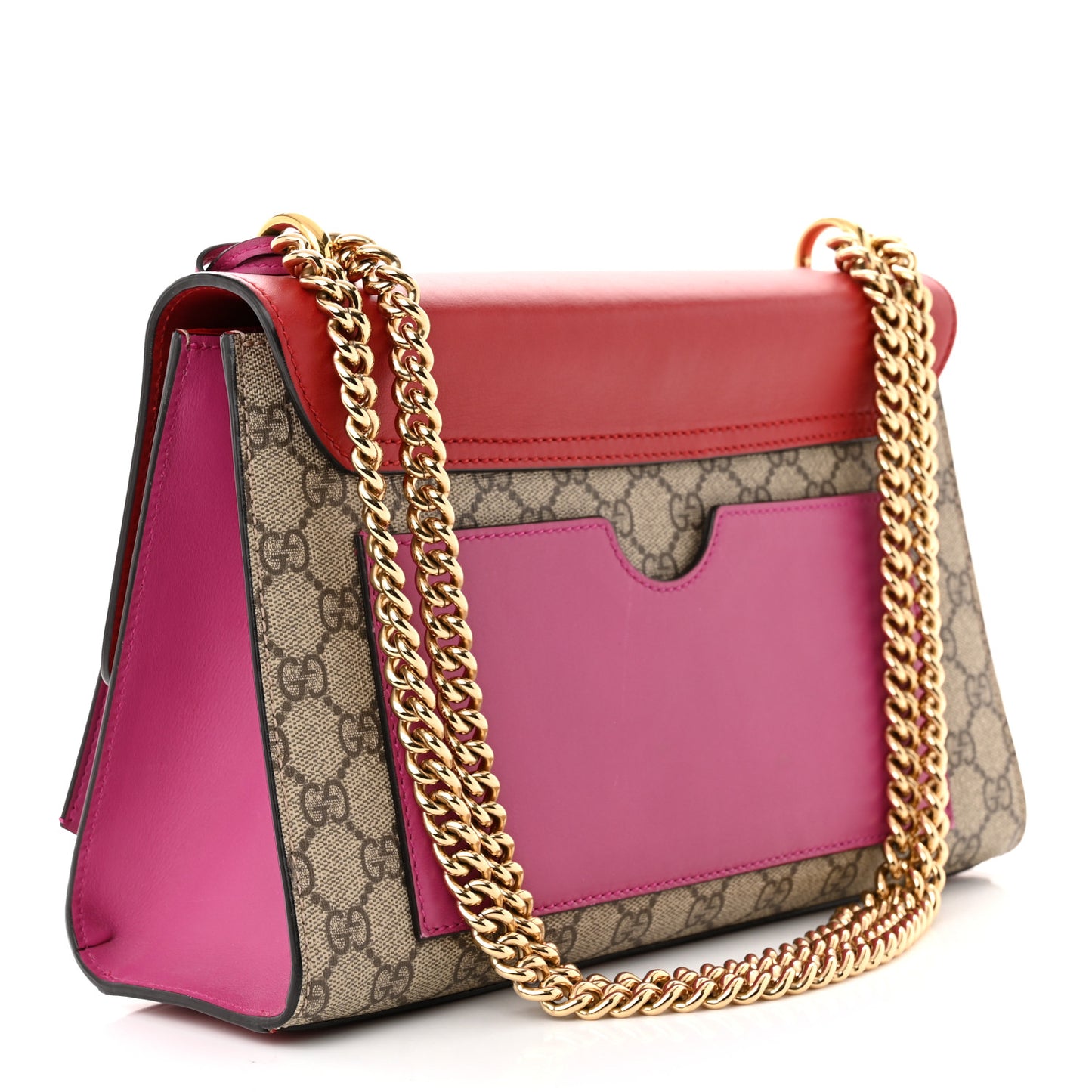 GG Supreme Monogram Calfskin Medium Padlock Shoulder Bag Beige Hibiscus Red New Rosette