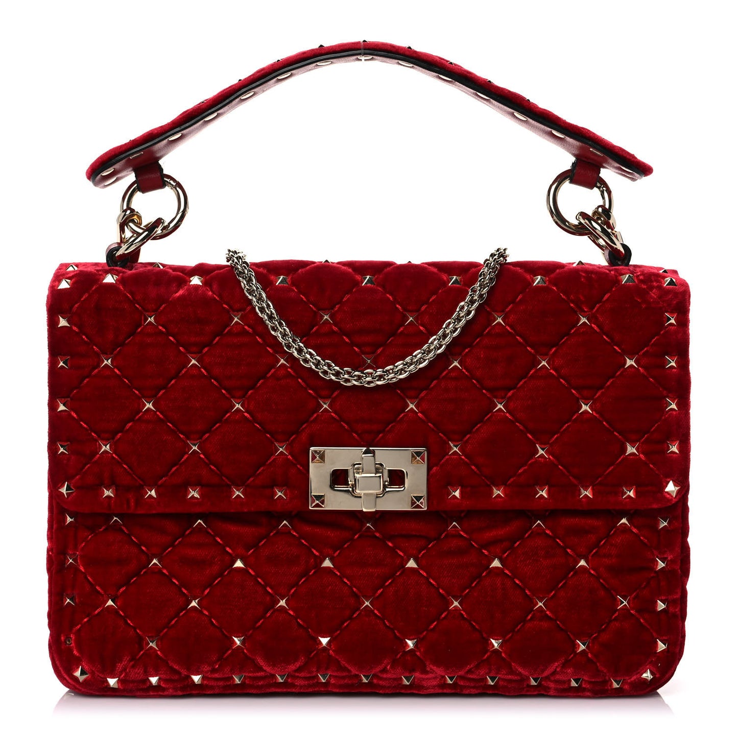 Velvet Medium Rockstud Spike Shoulder Bag Rosso Valentino