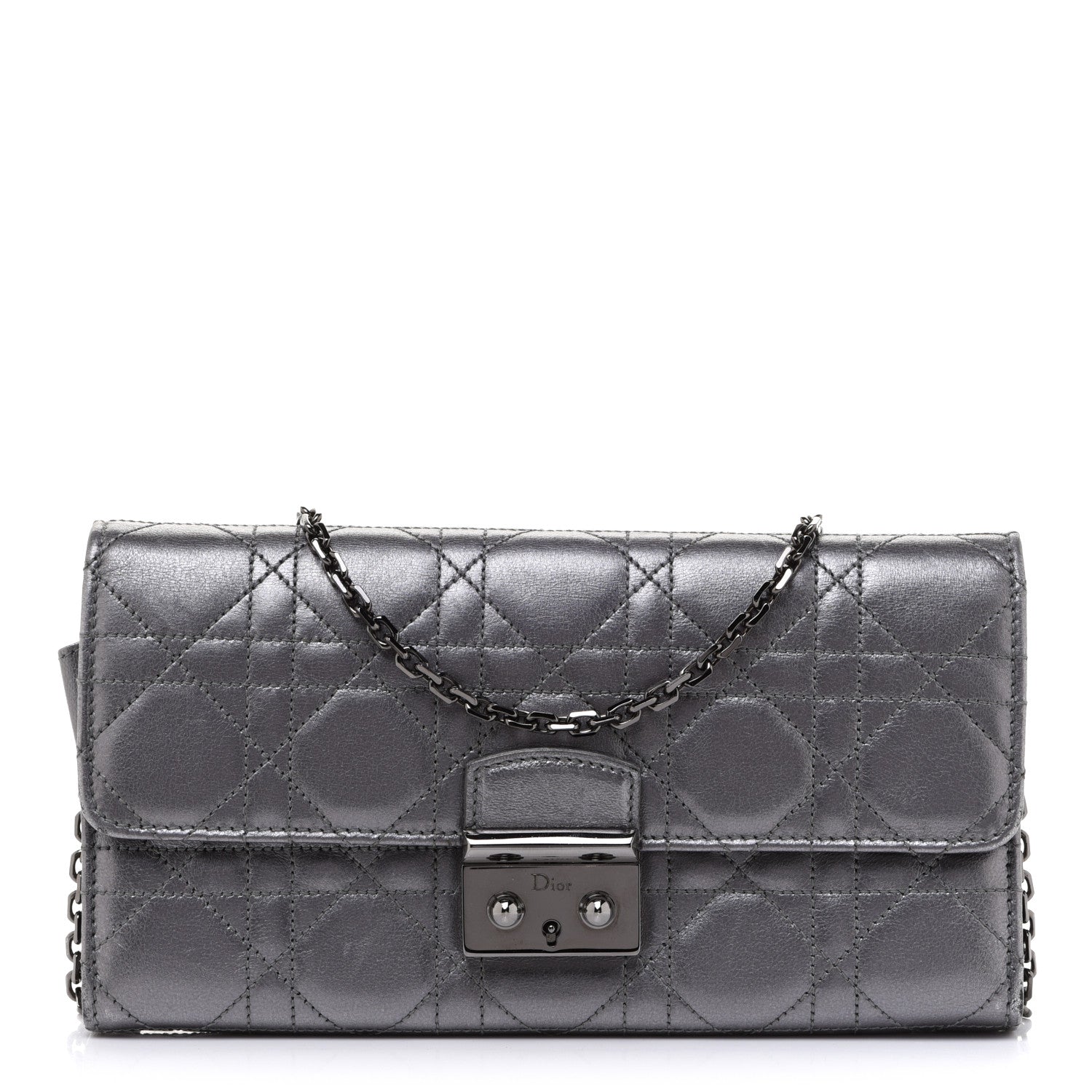 Christian Dior Metallic Lambskin Cannage Miss Dior Chain Wallet Silver 1 of 11