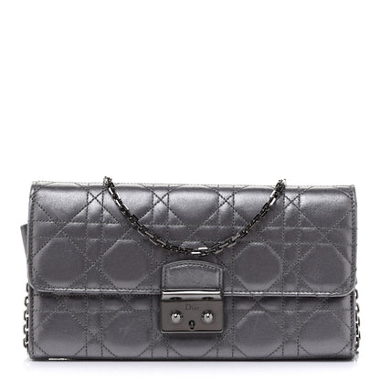 Christian Dior Metallic Lambskin Cannage Miss Dior Chain Wallet Silver 1 of 11