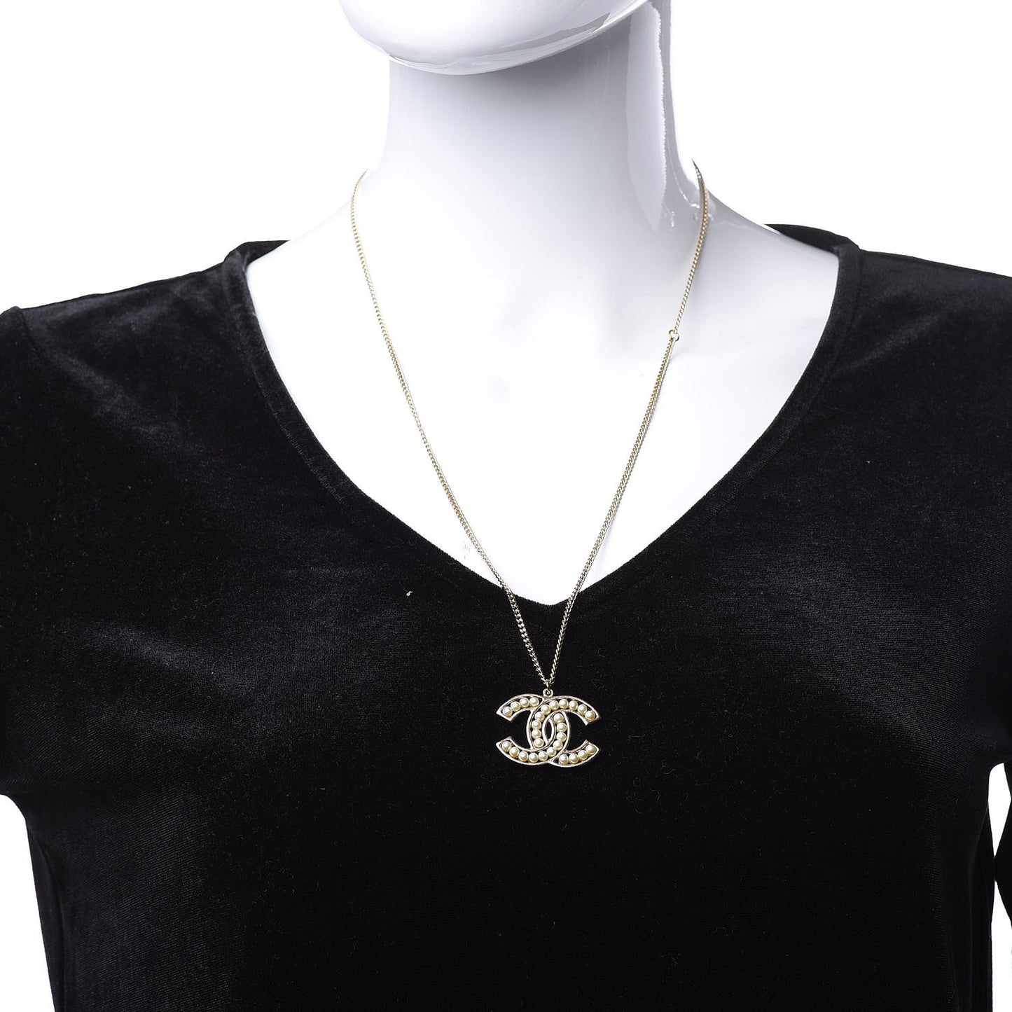 Pearl CC Pendant Necklace Gold