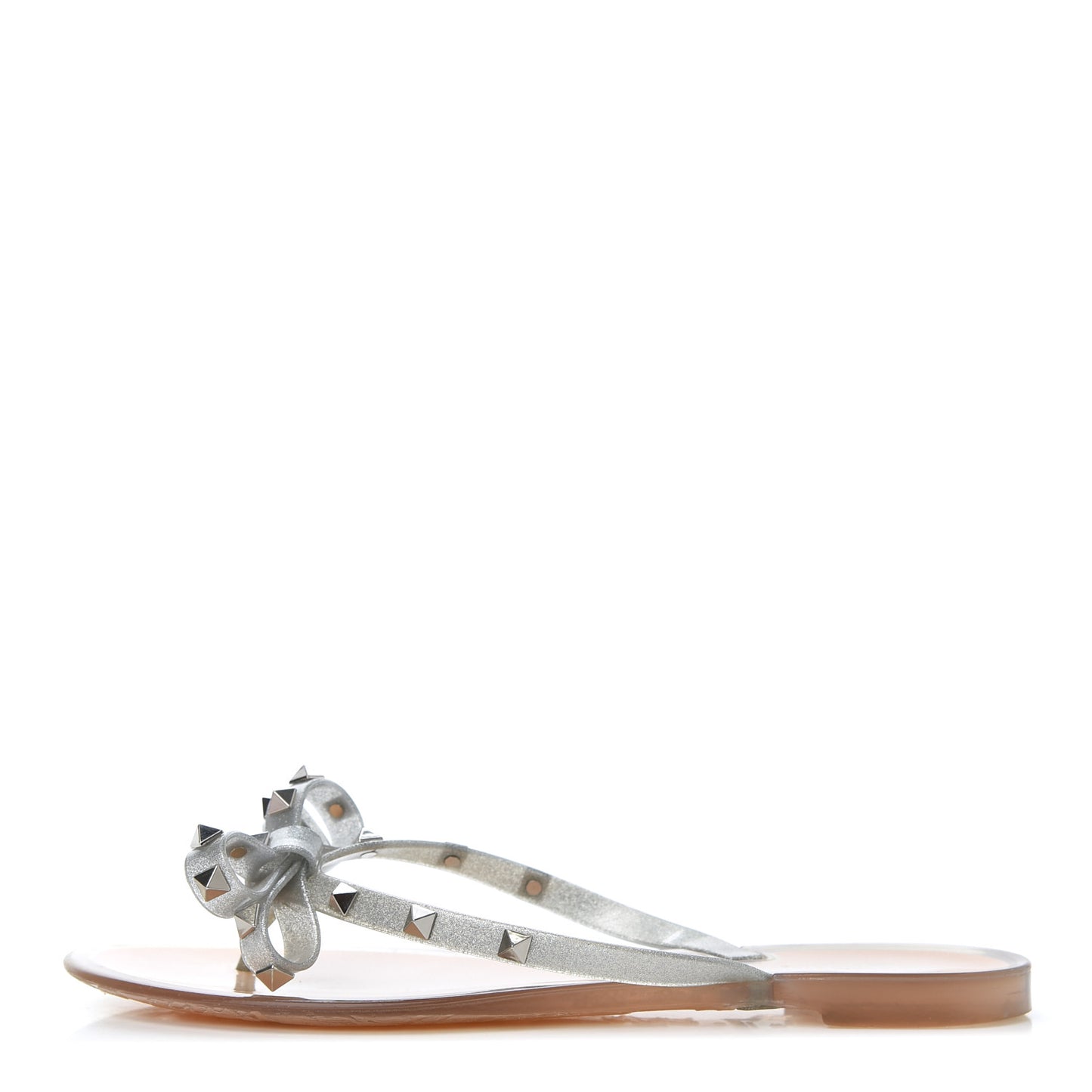 PVC Jelly Rockstud Bow Thong Sandals 41 Silver