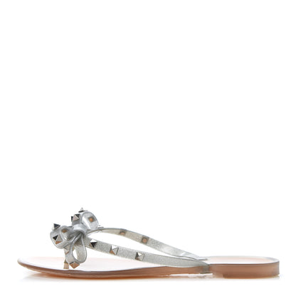 Valentino Garavani PVC Jelly Rockstud Bow Thong Sandals 41 Silver 1 of 8