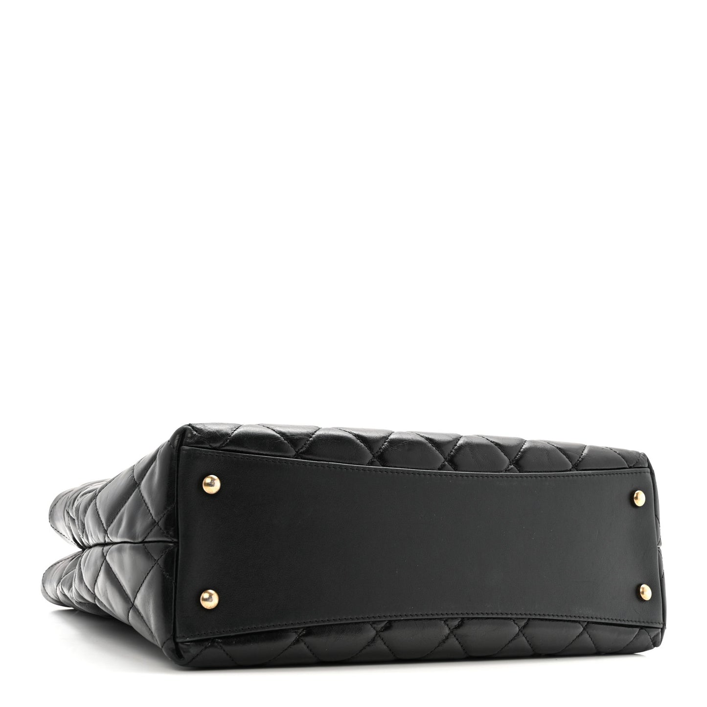 Glazed Calfskin Quilted Gold Bar Tote Black