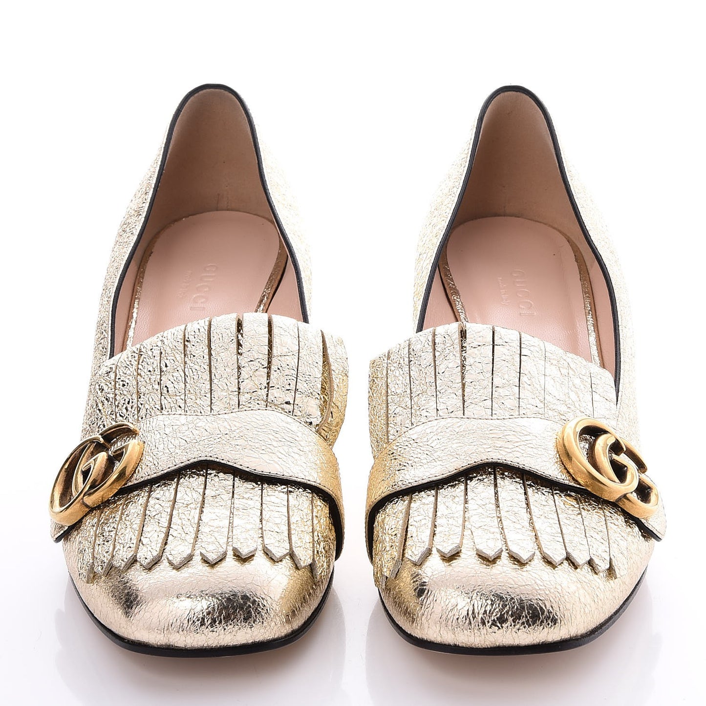Galassia GG Marmont Fringe 50mm Loafer Pumps 39 Platino