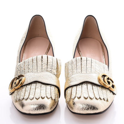 Gucci Galassia GG Marmont Fringe 50mm Loafer Pumps 39 Platino 2 of 8