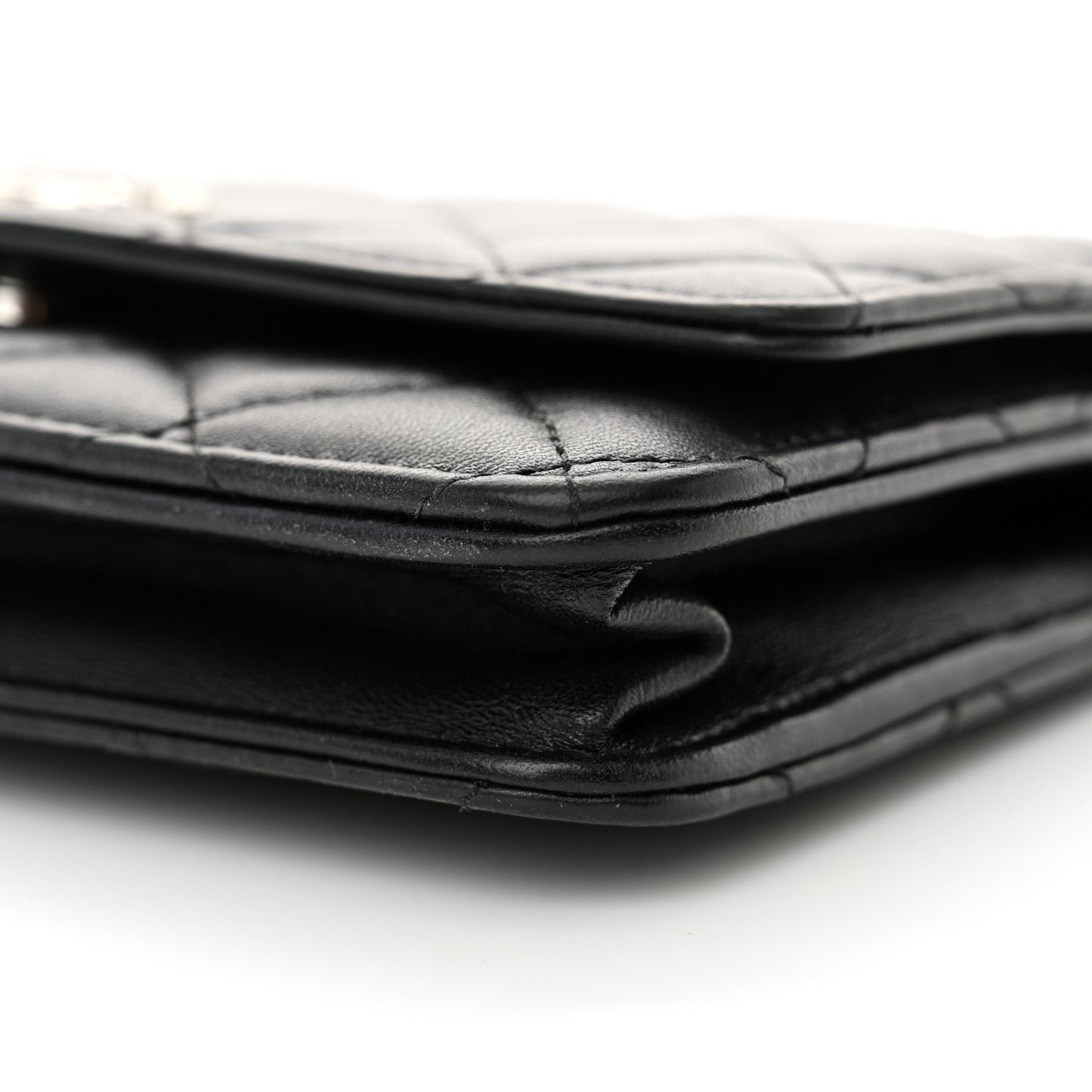 Lambskin Quilted Crystal CC Wallet On Chain WOC Black
