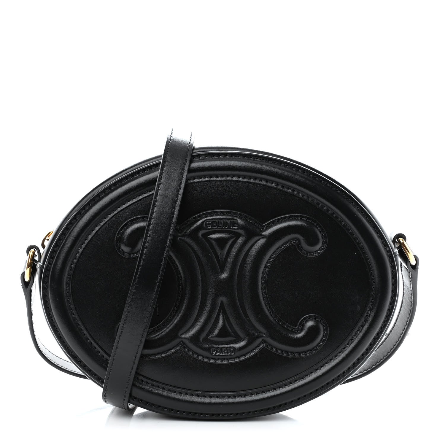 Celine Smooth Calfskin Cuir Triomphe Oval Bag Black 1 of 10