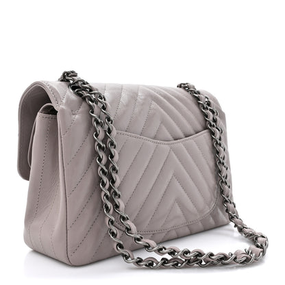 Chanel Crumpled Calfskin Chevron Quilted Small Double Flap Grey 3 of 10