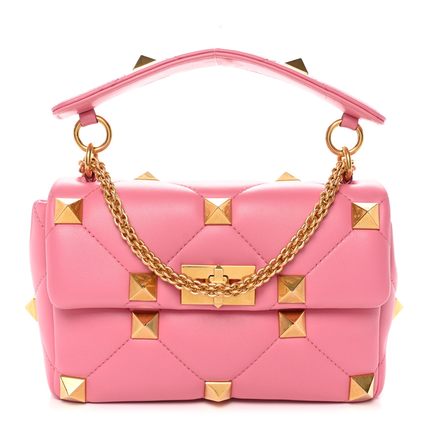 Valentino Garavani Nappa Medium Roman Stud Shoulder Bag Flamingo Pink 1 of 9